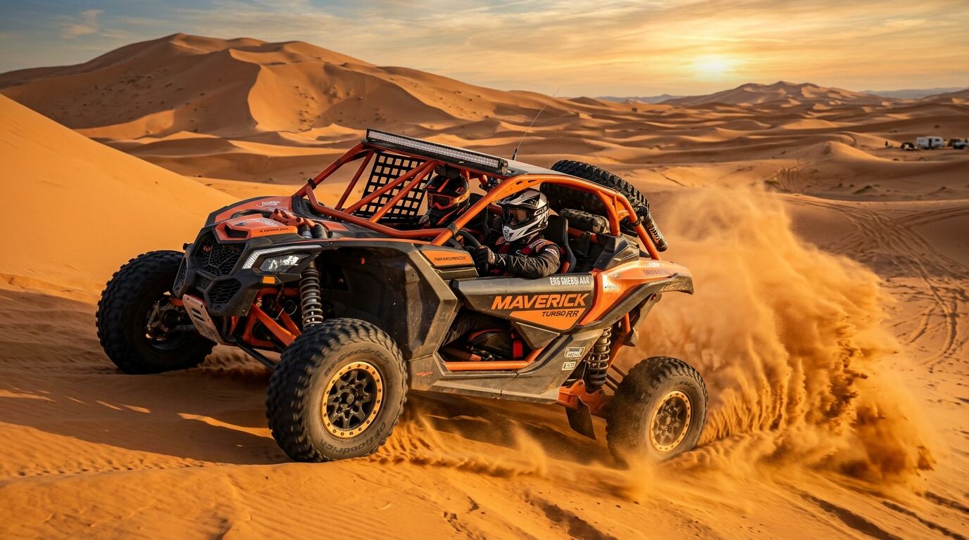 Off-road buggy climbing the Erg Chebbi desert dunes